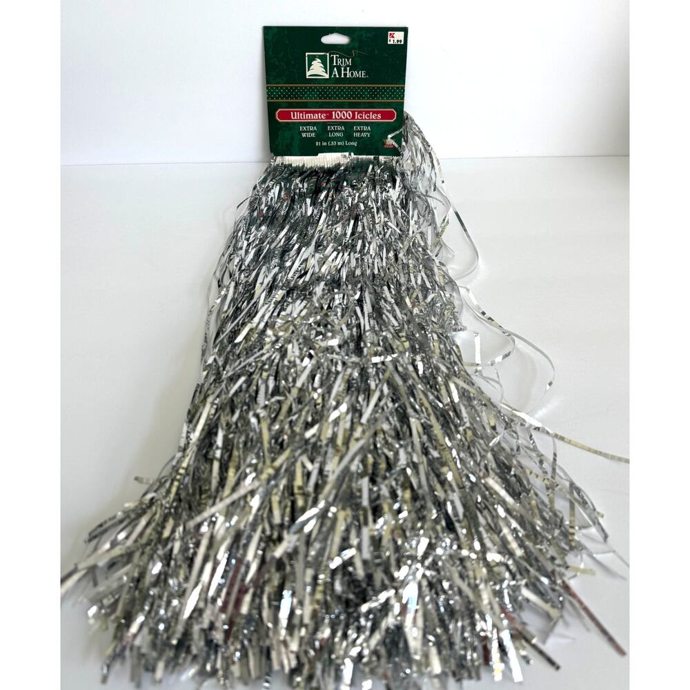 Vintage Christmas Trim A Home Tinsel 1000 Icicles Silver Extra Wide Long & Heavy